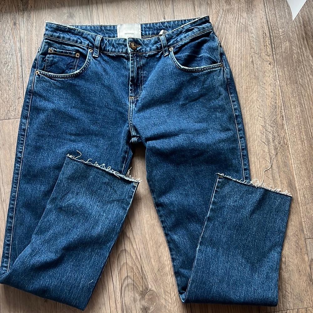Free People One Teaspoon Low Rise Trucker Straight Leg Frayed Hem Jeans